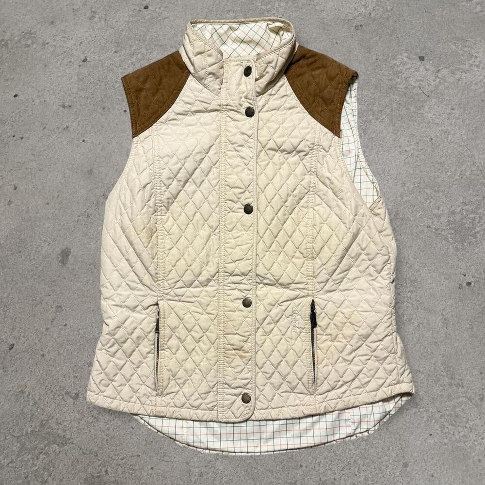 Barbour Quilted Gilet Womens 8 Ivory Microfiber Padded Country Vest Body Warmer